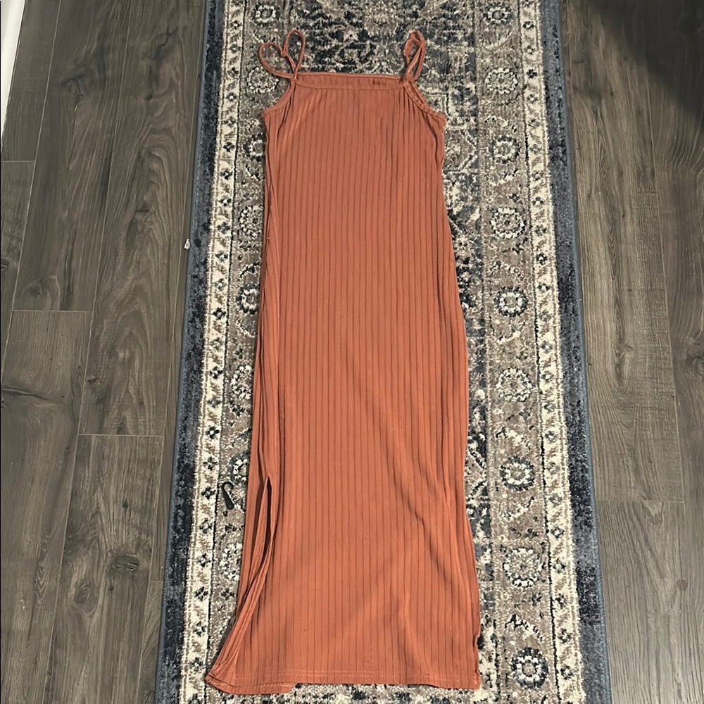 Rust Orange Ribbed Dress - Picture 5 of 6